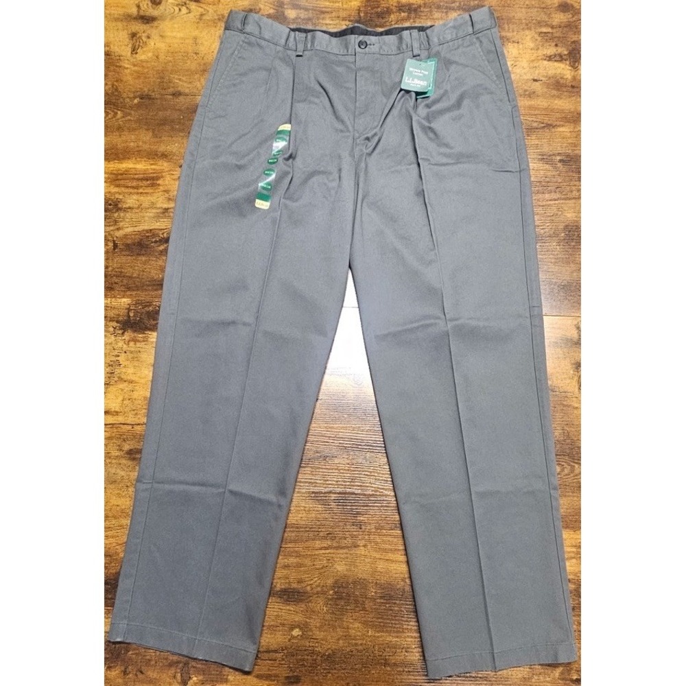 LL Bean Double L Chino Cotton Pants Comfort Waist Shale Gray Men's Sz 42x34 NWT